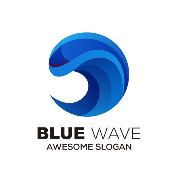 蓝色波浪模板与字母c设计彩色图片下载