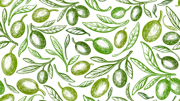 橄榄果绿，叶矢无缝花纹图片下载