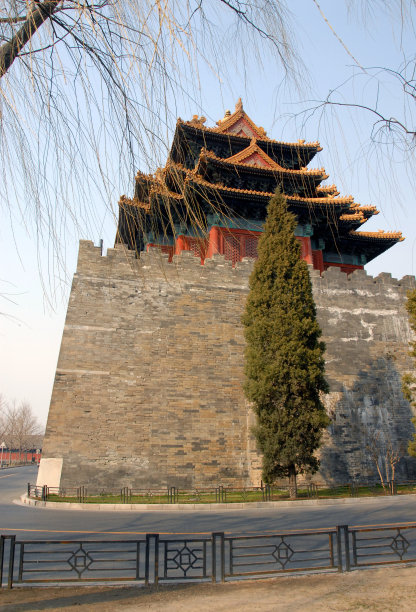 从紫禁城外看到的角楼，中国北京图片下载