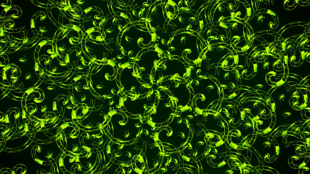 催眠螺旋国绿色树叶分形迷幻万花筒抽象背景三维插图图片下载