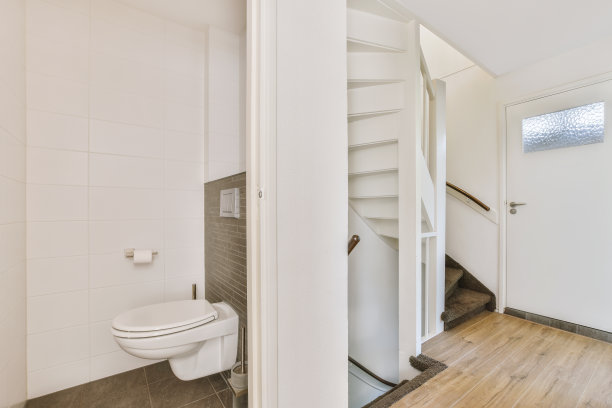 宽敞的公寓大厅设有木制楼梯图片下载