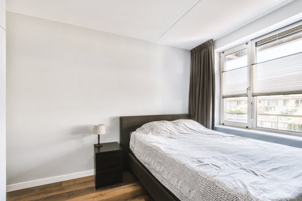 带木质衣柜的浅色卧室图片下载