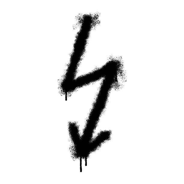 涂鸦高压电闪电螺栓图标与喷在黑色超过白色。矢量插图。图片下载