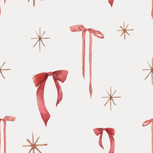 无缝图案，红色蝴蝶结和棍子的形式，水彩，在一个白色米色背景，为您的设计。新年到，儿女花样到。图片下载