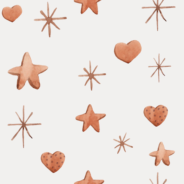 无缝的图案，心形和星星形状的姜饼，水彩，在白色米色背景上，为您设计。图片下载