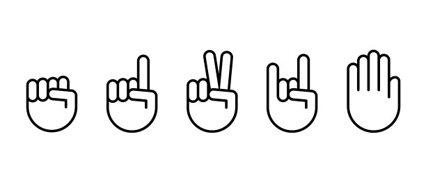 手势矢量图标集。拳头，剪刀，手掌，石头手和食指点。手线符号图片下载
