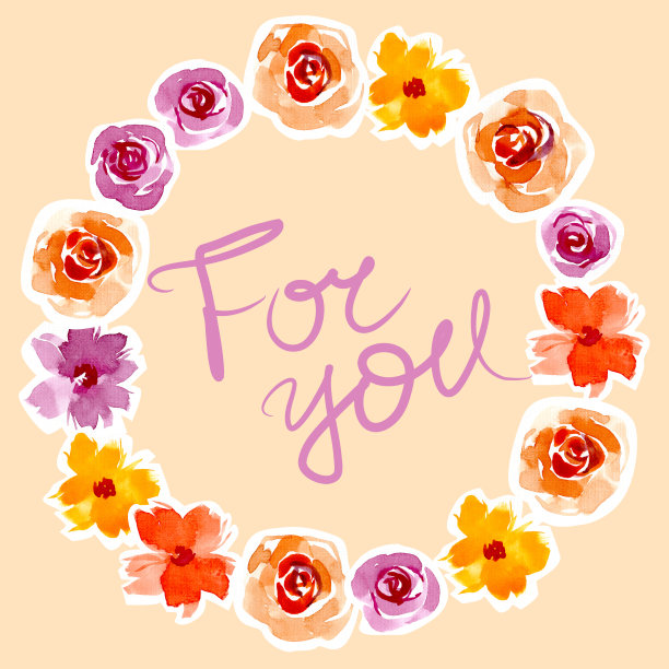 给你的明信片装在花圈里。玫瑰水彩花环图片下载
