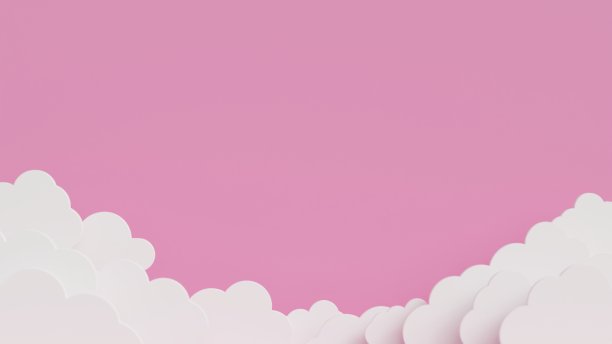 情人节概念，厚纸片形状像云的框架底部在粉红色的背景- 3d渲染。图片下载