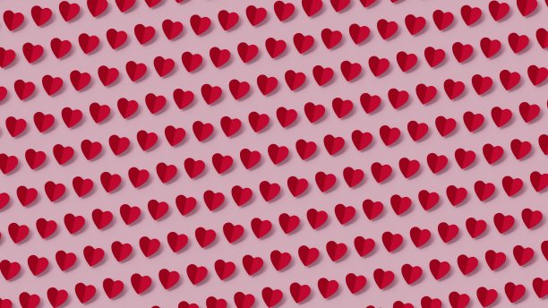 纸心图案安排在粉红色的背景-情人节的概念- 3d渲染。图片下载