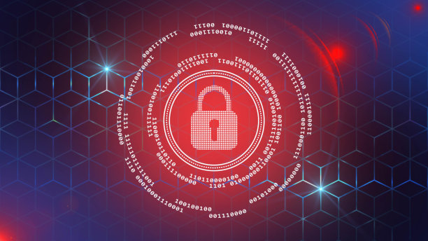 数字互联网网络安全技术概念——二进制码绕挂锁图形立方体图案背景图片下载