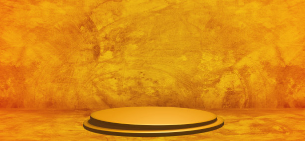 产品展示，黄色和橙色的舞台或讲台上展示产品的工作室背景，3D渲染图片下载