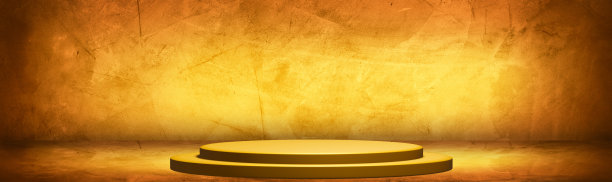 产品展示，黄色和橙色的舞台或讲台上展示产品的工作室背景，3D渲染图片下载