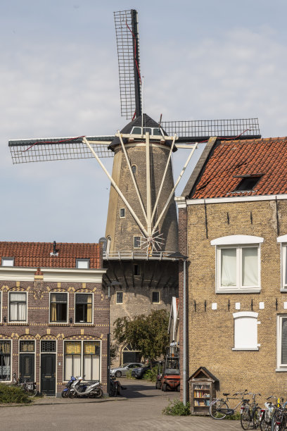 位于豪达市中心一个居民区的风车。图片下载