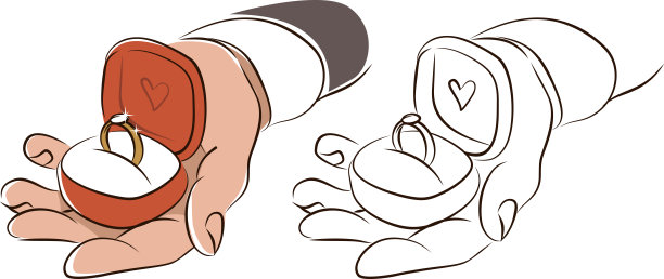 男性手握打开装有求婚戒指的红色小盒子。接触的概念。情人节礼物图片下载