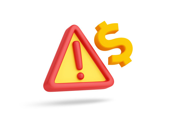 红色和黄色三角形感叹号符号，白色背景上有美元符号。通知应用程序安全警告和警报系统的数字金融或银行。剪切路径。3 d演示。图片下载