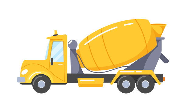 专业施工设备。黄色混凝土搅拌机与旋转滚筒隔离在白色背景图片下载