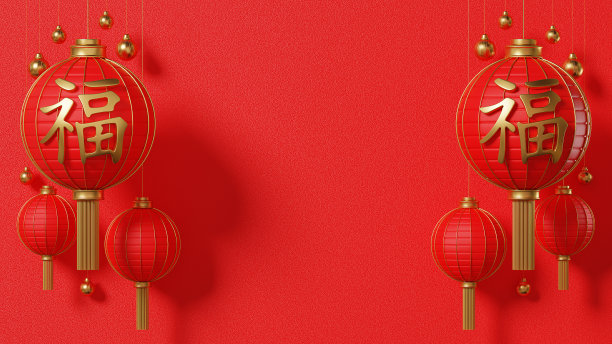 3d渲染大红的中国新年灯笼背景61图片下载