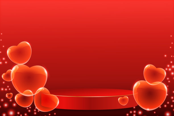 美丽的3D矢量情人节与心和高光红色背景。图片下载