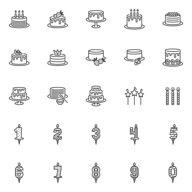 生日蛋糕和蜡烛线图标设置图片下载