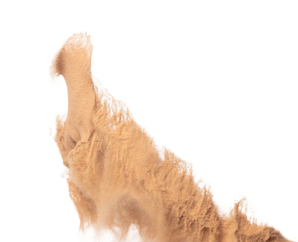 大尺寸沙尘飞扬爆炸，金粒波爆炸。抽象的云飞。黄色的沙子飞溅在空中。白色背景隔离高速快门，抛出定格动作图片下载