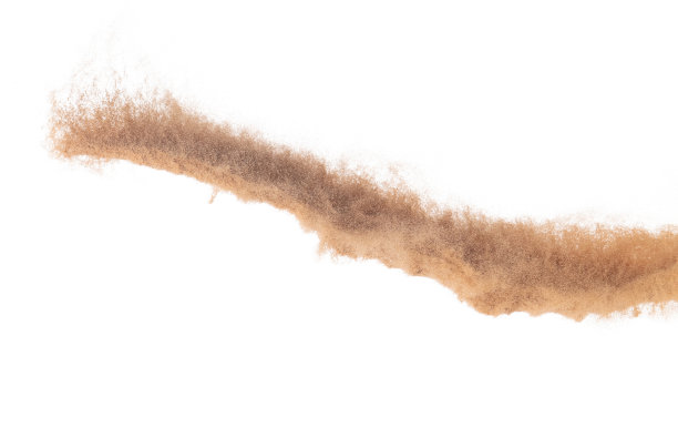 小粒细粒飞沙爆炸，金粒波爆炸。抽象的云飞。黄沙飞溅飞溅空气。白色背景隔离高速快门，抛出定格动作图片下载