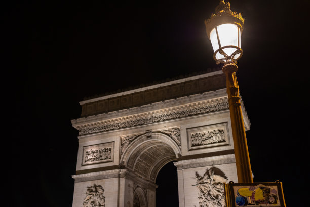 巴黎的胜利门。凯旋门和香榭丽舍大街。图片下载