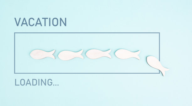 假期加载，进度条与鱼，计划一个周末的旅行，假期和旅游概念图片下载