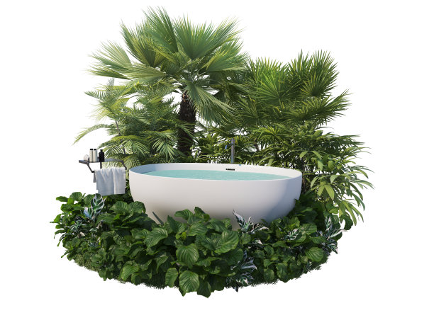 在白色背景上3D渲染花园浴缸图片下载