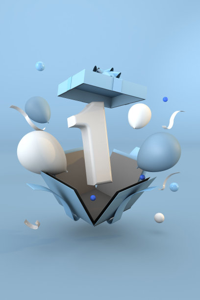 Blue  number 1 a happy birthday concept. 3d render图片下载