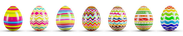 复活节彩蛋设置在透明的白色背景。三维渲染图图片下载