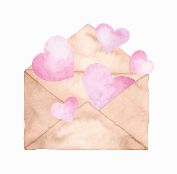 用咖啡画法画的水彩画，一个旧信封，上面写着爱的信息图片下载