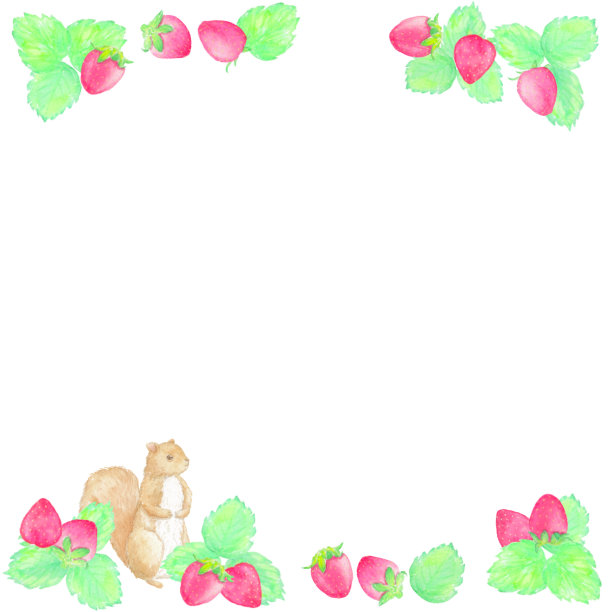 草莓和松鼠的可爱相框。图片下载