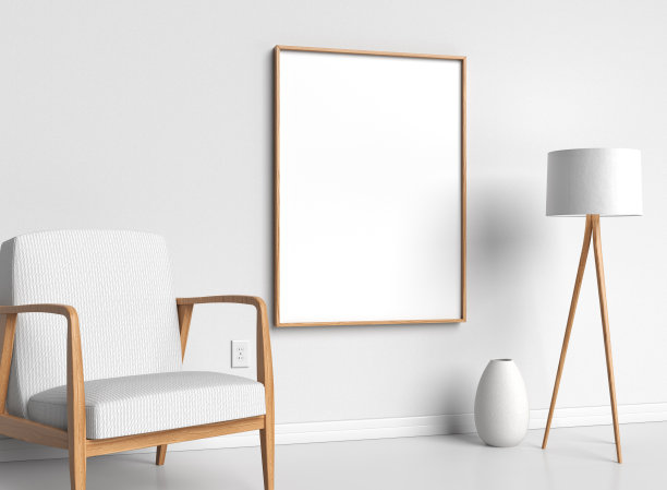 空白木制相框模板在房间图片下载