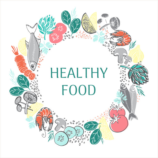 健康食品成分集，手绘，文本框供您交流，框架矢量插图。图片下载