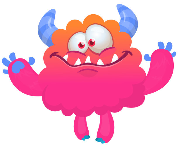 有趣的卡通微笑怪物角色。可爱和快乐的外星生物的插图。万圣节设计图片下载