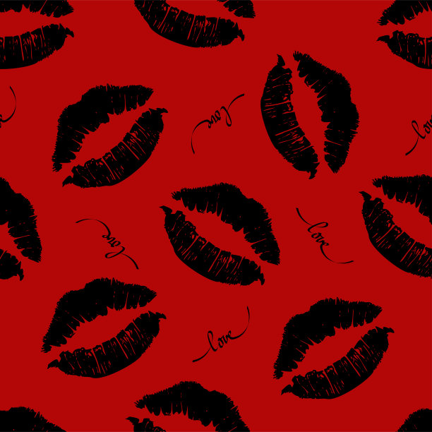 矢量插图。浪漫无缝模式的情人节。手写书法唇形符号，亲亲;文字设计。节日模板设计，贺卡，海报，网页横幅。图片下载