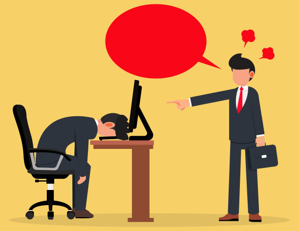 生气的老板指着他的手指，看着办公室职员在工作时放松。概念商业懒人员工图片下载