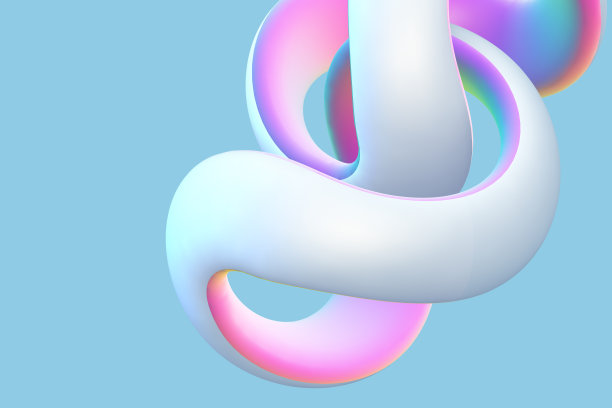 蓝色背景上的3D扭曲环。抽象的几何形状-无限和无尽的象征。精美的艺术品和装饰图形元素图片下载