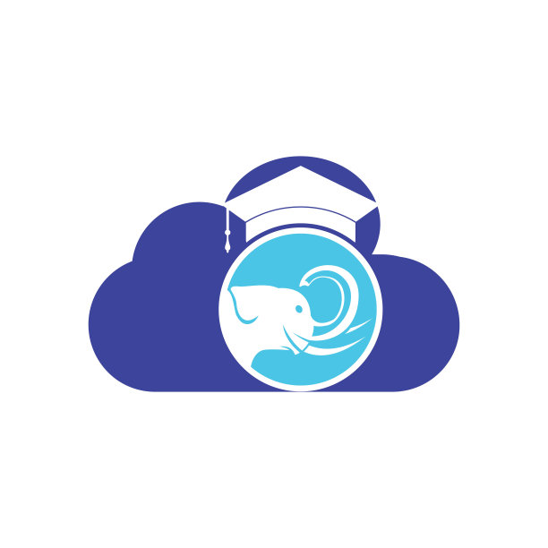 学习大象矢量设计。戴着毕业帽图标的大象。图片下载