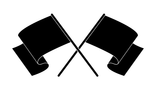 两面旗帜交叉矢量简单符号隔离在白色上，赛车开始或结束。图片下载