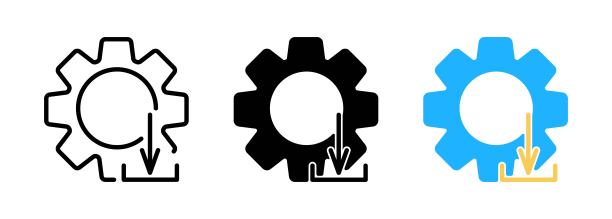 齿轮与下载箭头线图标。数据传输，信息交换，网上搜索，下载。技术的概念。每股收益10图片下载