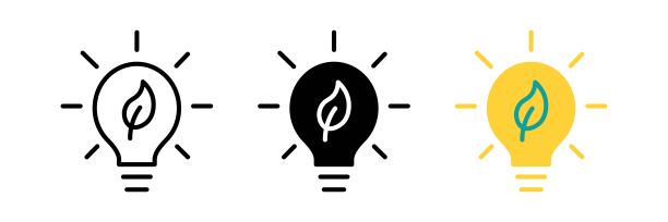 绿色轮廓闪耀的电灯泡与绿叶。被隔离在怀特岛上。平面轮廓图标。矢量插图。走绿色。生态友好。每股收益10图片下载