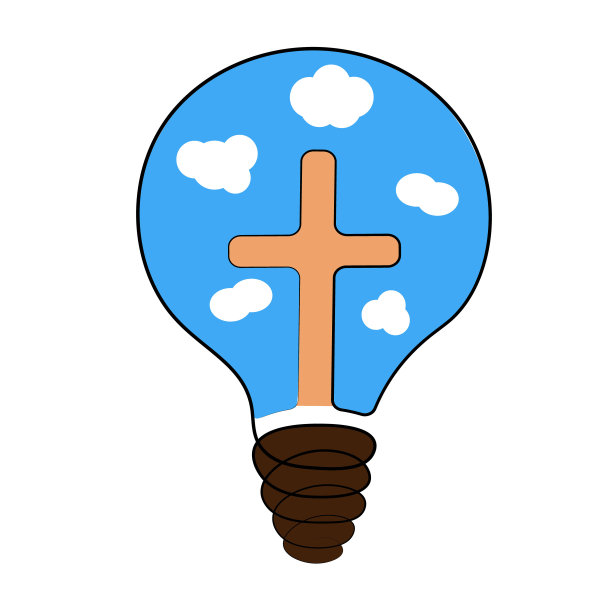 十字和灯泡与天空的颜色图片下载