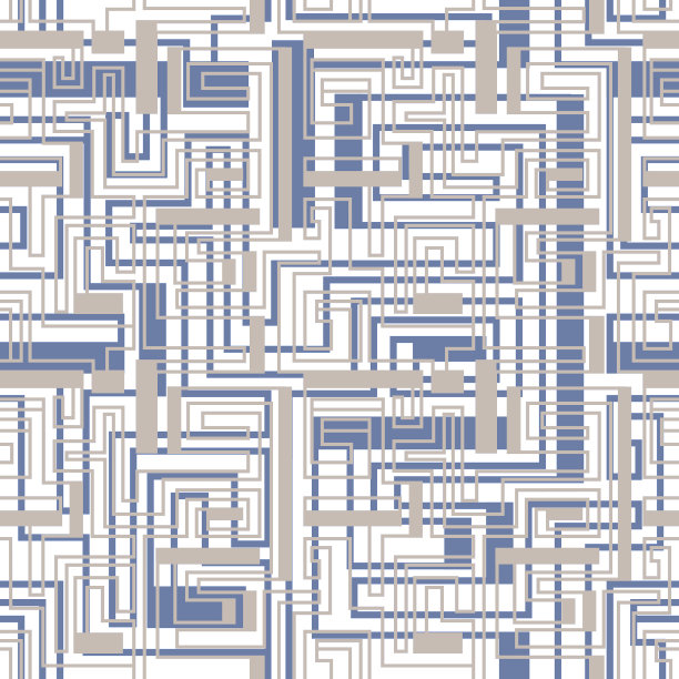 动感、几何多层次的蓝色和银色无缝图案。不规则的蓝色和灰色线条图形插图印刷，纺织，包装纸。图片下载