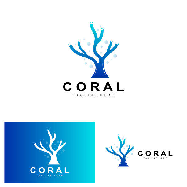 珊瑚标志，海洋植物的地方海洋动物，海洋矢量，海藻图标图片下载