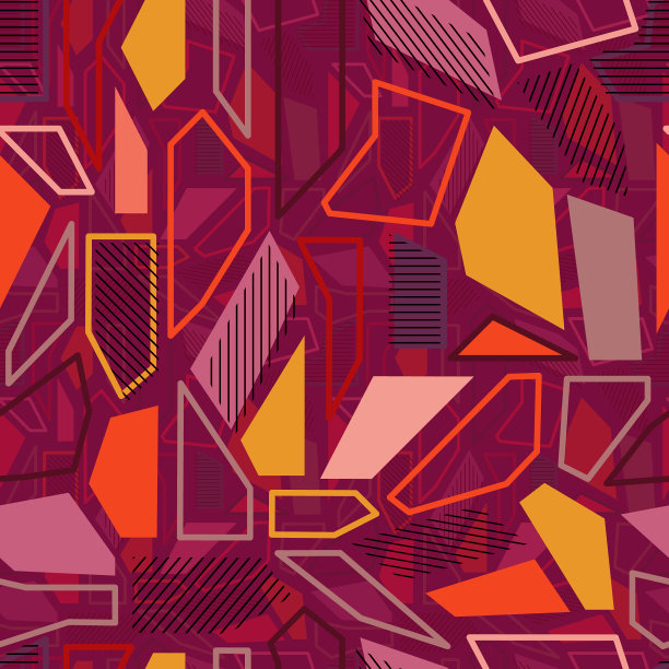 明亮的动态混乱的时髦人物无缝模式。彩色的当代潮流插图。图片下载