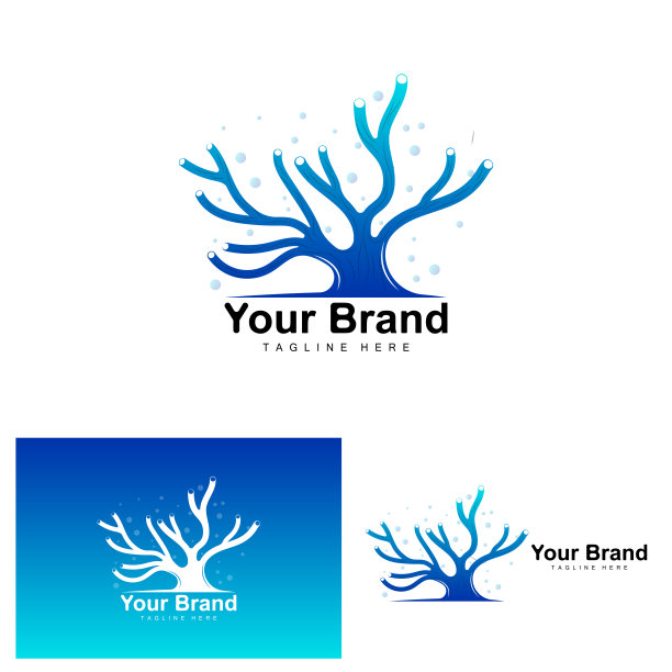 珊瑚标志，海洋植物的地方海洋动物，海洋矢量，海藻图标图片下载