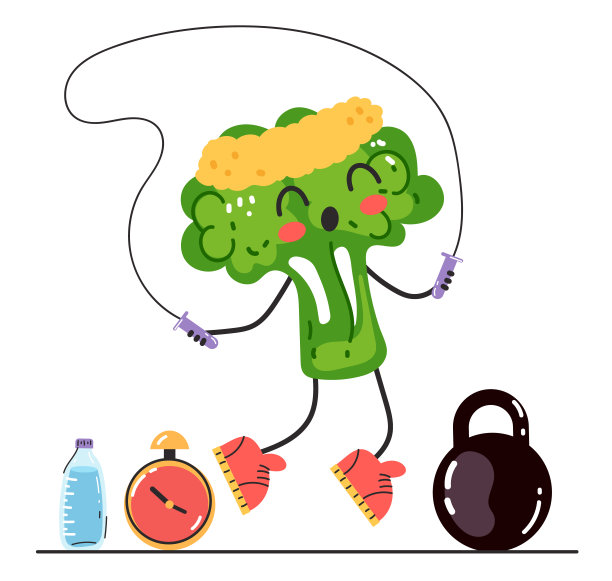西兰花蔬菜人物卡通风格运动隔离概念。矢量卡通平面设计元素说明图片下载