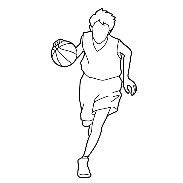 一个男孩打篮球的插图(白色背景，矢量，剪辑)图片下载