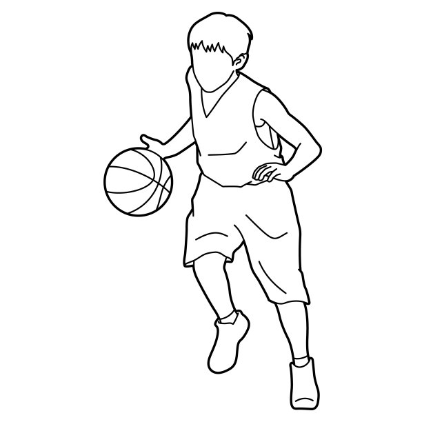 一个男孩打篮球的插图(白色背景，矢量，剪辑)图片下载